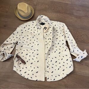 Frank and Oak off white oversized Shirt / Jacket , floral embroidery , Sz L,NWT